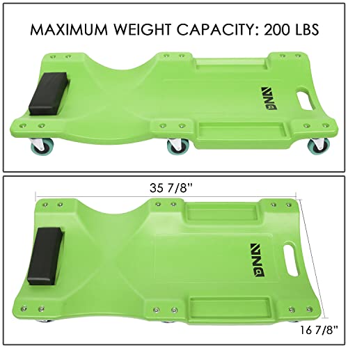 40Inch Low Profile Plastic Rolling Garage Shop Creeper with Padded Headrest (Green / 40 Inches)