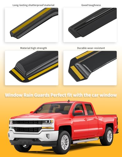 Window Visors Rain Guard for Chevy Silverado (Fit for 2014-2019 Silverado/GMC Sierra Double Cab)