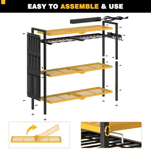 Power Tool Organizer Cart with Charging Station (Yellow)