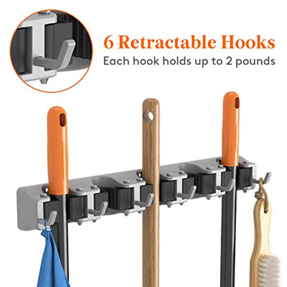 Mop and Broom Holder Organizer Wall Hanging Mount (Gray)