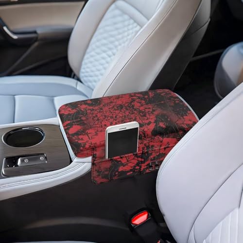 Bloody Print Cobweb Auto Center Console Cover Armrest Seat Box Cover Protector with 4 Storage Bags Middle Console Pad Arm Rest Covering for Car Side Storage Box for Women Men (Bloody Print Cobweb)