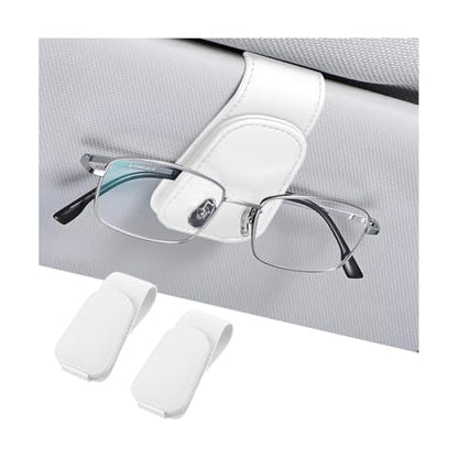2PCS Sunglasses Holders for Car Sun Visor (2 Pack / White/Leather)