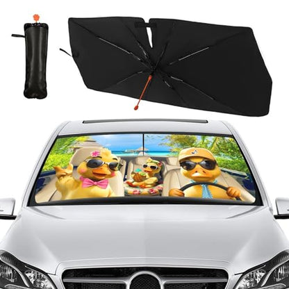 Funny Duck Car Windshield Sunshade Umbrella Foldable Umbrella (57X31 Inch / Color-DUCK1)