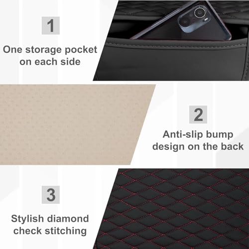 Car Center Console Cover with 2 Organizer Pockets Storage Bags (Black-Red)