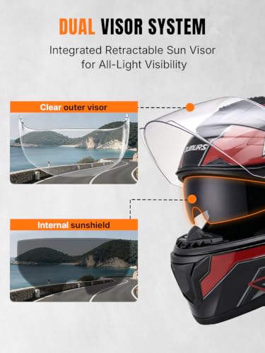 Modular Motorcycle Helmets Full Face Flip up Street Bike Motorcycle Helmet for Unisex Adult Red (Red / Medium)