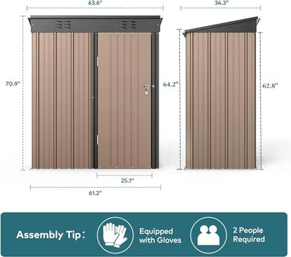 5x3 FT Outdoor Shed (Brown / 5' x 3' FT/Sloped-roof)