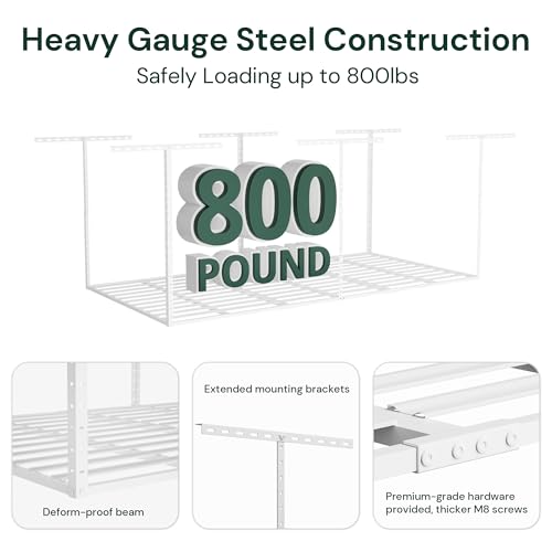 3x8 Garage Storage Overhead Rack Organization (White / 3*8 FT - 2 Pcs)