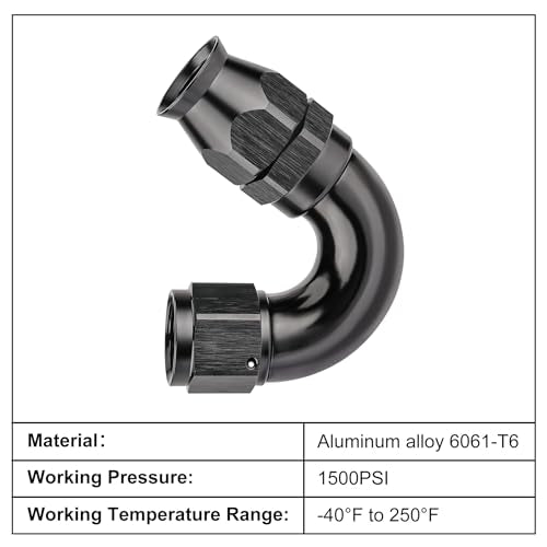 8AN 150 Degree PTFE One Piece Full Flow End Hose Fitting Aluminum Black (8AN / 150 Degree)