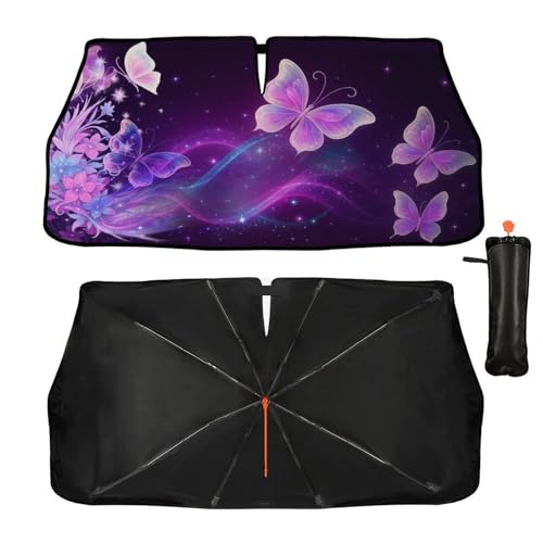 Butterfly Flowers Car Windshield Sun Shade Umbrella Bendable Handle Foldable Funny Sunshade for Car Windshield Block UV Rays Keep Vehicle Cool for Most Sedans SUV Trucks Cars 57"x30" (147*75cm,33*11cm / Butterfly 3)