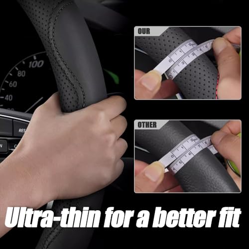 Nappa Premium Leather car Steering Wheel Cover (Black-A)