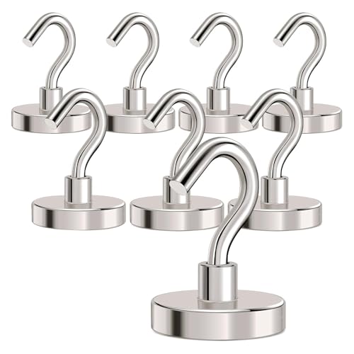 Magnetic Hooks Heavy Duty 120LB+ Strong Magnet with Hook (Silver / 8Pack-110LB)