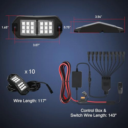 RGB LED Rock Lights Kit 10 PCS 18LED Wide Angle Wheel Well Light (10 Pods / RGB 18LED)
