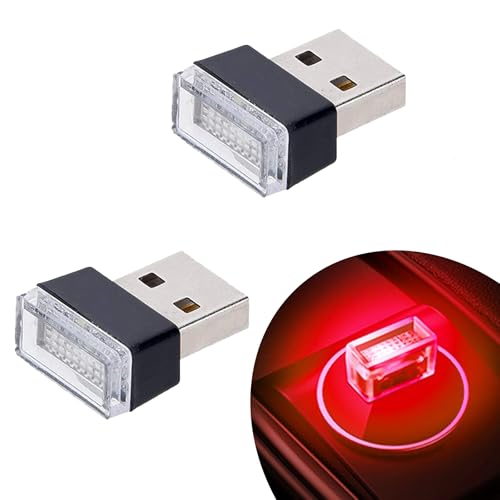 Red Universal Mini USB LED Car Interior Ambient 2 Pcs (Red)