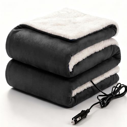12 Volt Electric Portable Heated Car Blanket (Charcoal)