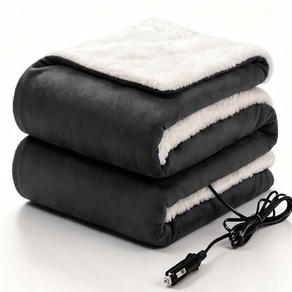 12 Volt Electric Portable Heated Car Blanket (Charcoal)
