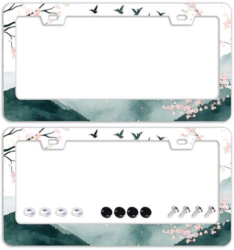 Mountains Cherry Blossom License Plate Frames (Mountains Cherry Blossom)