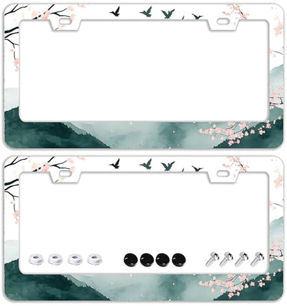 Mountains Cherry Blossom License Plate Frames (Mountains Cherry Blossom)