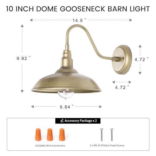 10 Inch Gooseneck Barn Light for Farmhouse (Brass / 10" Dome)