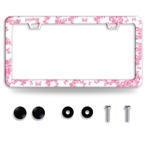 Pink Butterfly Animal Stainless Steel License Plate Frame for US Cars Decor (Pink Butterfly)