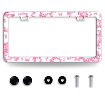 Pink Butterfly Animal Stainless Steel License Plate Frame for US Cars Decor (Pink Butterfly)