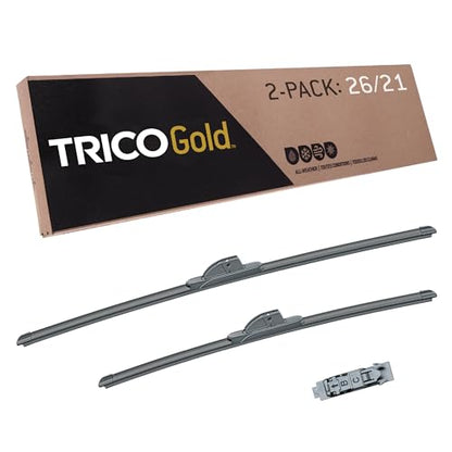 Gold 26" + 21" Premium Automotive Replacement Windshield Wiper Blades (26" + 21" Pair Pack / Premium)