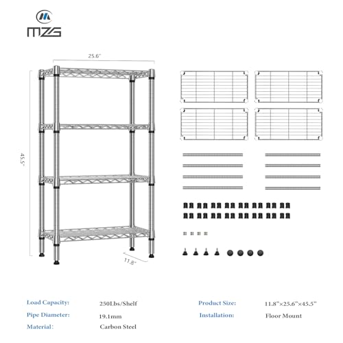 1000 lbs 4 Tier Shelf Metal Storage Shelves Wire Rack Closet Organizers for Garage Kitchen Bathroom Laundry Chrome 11.8" D x 25.6" W x 45.5" H (4 tier, 11.8" D x 25.6" W x 45.5" H / Chrome)