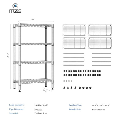 1000 lbs 4 Tier Shelf Metal Storage Shelves Wire Rack Closet Organizers for Garage Kitchen Bathroom Laundry Chrome 11.8" D x 25.6" W x 45.5" H (4 tier, 11.8" D x 25.6" W x 45.5" H / Chrome)