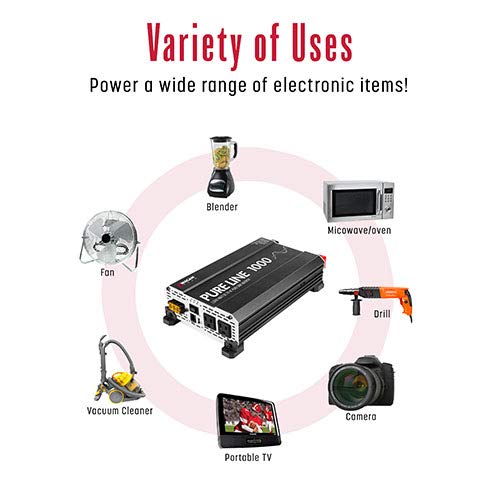 EL3804 Pure Line Inverter 1000 Watt DC 12V to 110V AC Car Pure Sine Wave Power Inverter for Home RV Camping Van Life Off Grid ETL Certified (1000W)