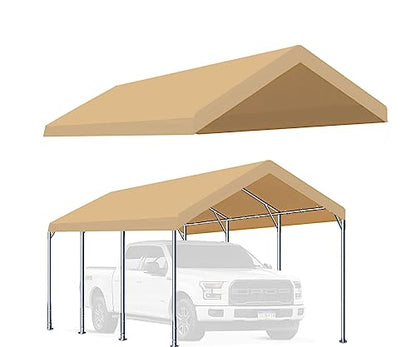Rutile 10'x20' Carport Canopy ONLY Tent Garage Replacement Top Tarp Car Shelter Cover w (Beige)