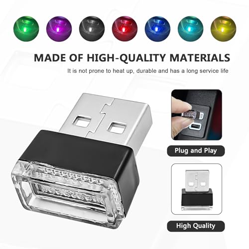 7 Pieces Car Ambient Lighting Kit USB LED Atmosphere Lamp with 7 Color Options Rechargeable Multicolor Interior Night Light for Car Truck Van SUV and Laptop Decor (7pcs)