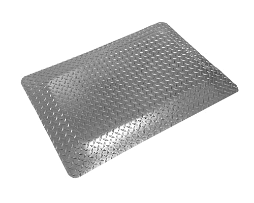 Rhi-no-Slip American Classic Diamond Plate Anti-Fatigue Mat 1 Thickness, Made in USA, Gray, 4' x 8' (Grey / 4' x 8')