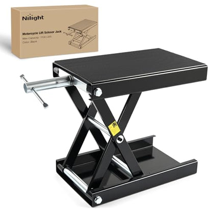 Motorcycle Lift Jack 1100 LBS Motorcycle Scissor Jack Stand Lift with Wide Deck Crank Handle 3.4" (Black)