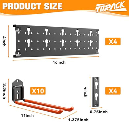 Garden Tool Organizer Wall Mount (4 panels with 10 hooks)