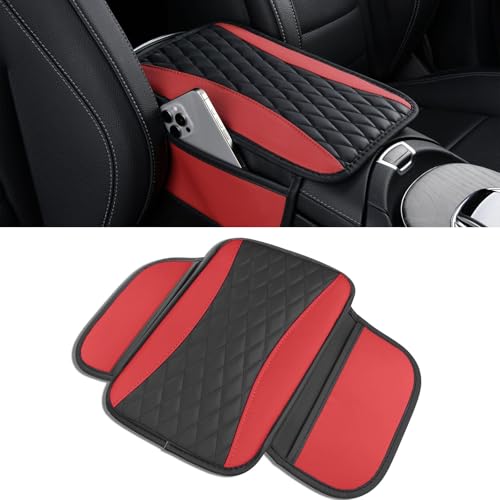Leather Car Center Console Cover with Side Pockets (Red)