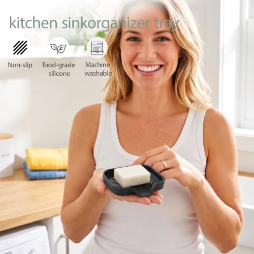 Silicone Soap Dish with Drain Spout (Black / S(4.9"×3.2"))