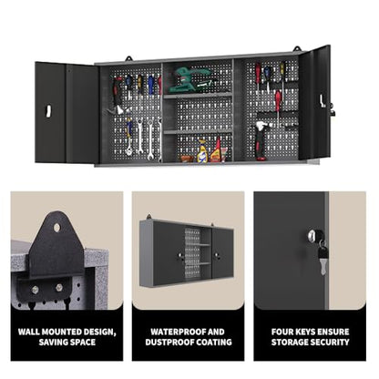 Metal Storage Organization System Workbench Set with Hanging Cabinets & Pegboards