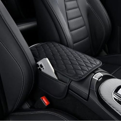 Car Armrest Cover Leather Car Console Covers Box Pad with Pocket and Tissue Box Arm Rest Cover for Car for SUV Truck Sedan Vehicle (thin-bark)