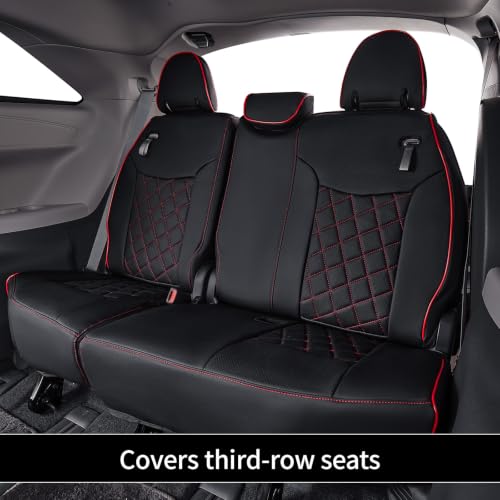 Car Sienna Seat Covers 2021 (Black with Red Piping / 2021-2026 Limited & Platinum, 2nd Row W/Legrest)