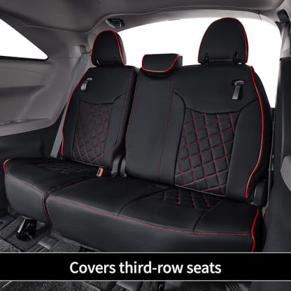 Car Sienna Seat Covers 2021 (Black with Red Piping / 2021-2026 Limited & Platinum, 2nd Row W/Legrest)