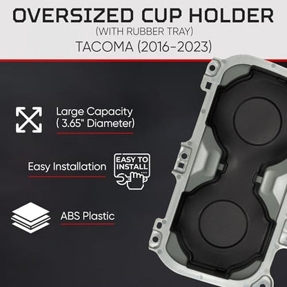 Oversize Cup Holder with Tray Compatible with Toyota Tacoma 2016 (Lunar Rock / With Rubber Tray)