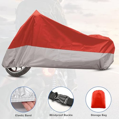 Motorcycle Cover for Harley Davidson for Honda for Suzuki All Season Waterproof Sun Outdoor Protection Motorbike Cover Fits Up to 116.14'' Motorcycles Cover XXXL Red Silver Tone (Red / XXXL)
