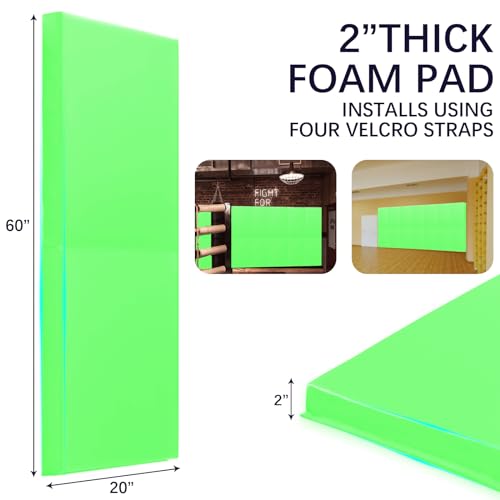 60" 72" High Gym Wall Padding 2" Thick Foam Basketball Court Wall Mount Protector for Garage Taekwondo Babyroom (LIGHT GREEN / 60" x 20" x 2")