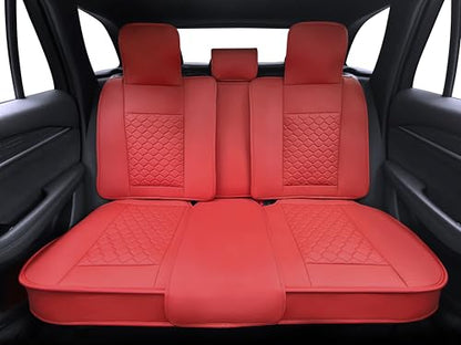 Car Seat Cover Full Set Leather Waterproof Front Rear Red (Red)