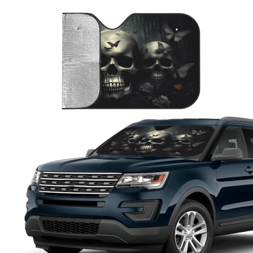 Skull Car Sun Shade Windshield Sunshade Foldable Front Window Shield Cover for Truck SUV (Blue11 / Small)