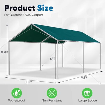 10x15 ft Heavy Duty Car Canopy Galvanized Frame Carport Outdoor Party Tent Boat Shelter with 3 Reinforced Steel Cables (Green / 10'x15')