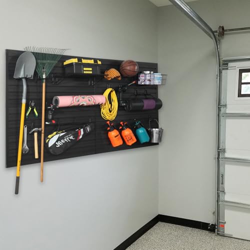 Slatwall Panel Garage Organizer PVC Slatwall Heavy Duty Wall Mounted Rack (Black / 4ft x 8ft)