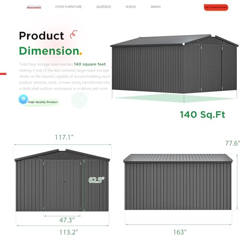 10' x 14' Metal Outdoor Storage Shed (Dark Grey / 10x14)