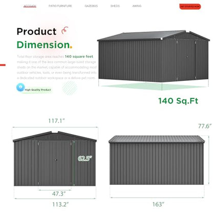 10' x 14' Metal Outdoor Storage Shed (Dark Grey / 10x14)