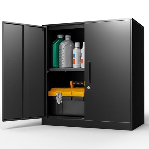 Metal Storage Cabinets with 2 Doors and Handle (27.95"H Metal Handle / Black)