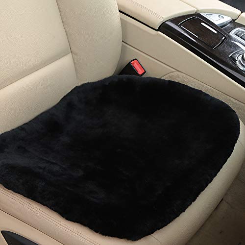 Black Genuine Sheepskin Car Seat Cover for Fuzzy Fur Wool Cushion (Black)